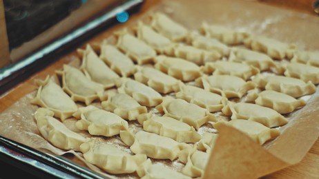 traditional polish dumplings prepared for cooking in boiling water