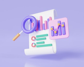 clipboard checklist with magnifying and dashboard and business report chart, business financial audit, financial research report, seo optimization. data analysis concept. 3d icon render illustration