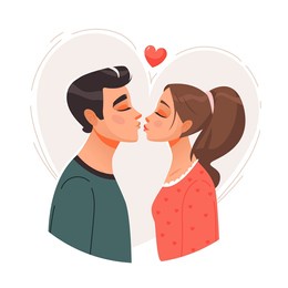 valentine's day. a couple in love are kissing. a young man and a woman kiss. february 14. vector illustration