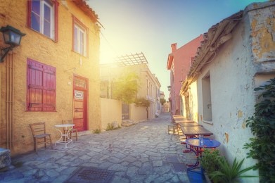 plaka,an old historical neighbourhood of athens, clustered around the northern and eastern slopes of the acropolis,known as the "neighbourhood of the gods" 