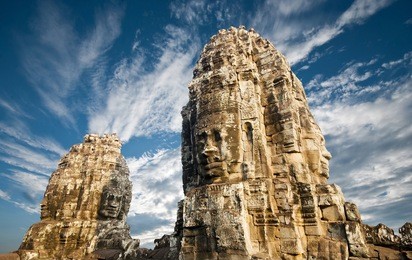 faces of ancient bayon temple at angkor wat, siem reap, cambodia 