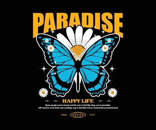 futuristic butterfly with daisy flower  for illustration t shirt design, vector graphic, typographic poster or tshirts street wear and urban style