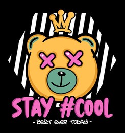 stay cool slogan with cute bear vector illustration on black background. for t-shirt prints, posters and other uses
