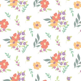 seamless floral pattern, cute flower print with spring botany. pretty ditsy design: hand drawn wild plants: small flowers, leaves in an abstract arrangement on a light background. vector illustration.