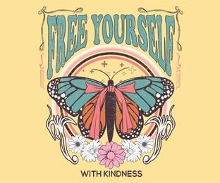 free yourself. butterfly with star graphic print design for t-shirt. flower artwork design.
