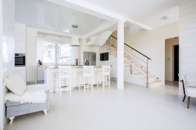 bright open kitchen in modern interior, horizontal 