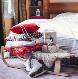bedroom decorated in christmas style.