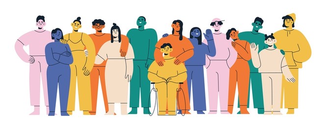 diverse abstract characters, group portrait. inclusive society, social community, diversity and equality concept. multi-ethnic people. colored flat vector illustration isolated on white background