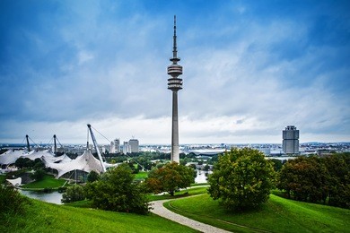 olympic park with olympic tower, munich, germany