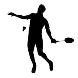 silhouette of badminton player doing low serve