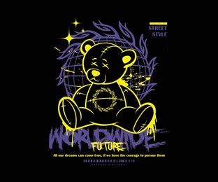 teddy bear illustration vector graffiti text design with slogan text print design for streetwear and urban style t-shirts design, hoodies, etc