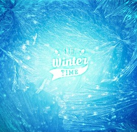 vector patterns made by the frost. blue winter background for christmas designs. typographic label for xmas holiday greeting cards, party banners and posters. icy abstract background.