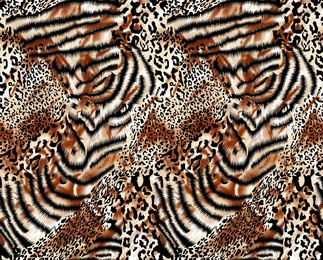 seamless beautiful abstract patchwork geometric floral tiger print pattern on texture fabric background 