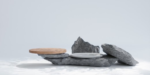 minimal scene with rock podium for product presentation. 3d illustration.	