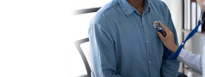 doctor using a stethoscope checking patient with examining, presenting results symptom and recommend treatment method, healthcare and medical concept.