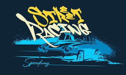 shirt design of vintage formula car racing, vector racing car typography, t-shirt graphics, lettering. classic race car illustration poster and tee shirt