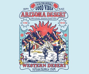 desert vibes graphic print design for apparel, stickers, posters and background. flower, cactus, joshua tree artwork. feel the desert sunset. arizona vector print design for t shirt and others. 