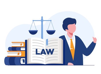 law and justice scenes. lawyer consulting client. legal advice concept. flat vector illustration and icons set.