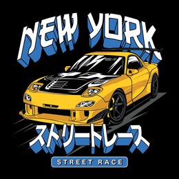 sports car urban street vector illustration print with japanese translation street race