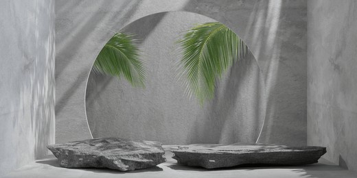 luxurious black rock podium for product presentation or cosmetic. black minimal mock up template, 3d illustration