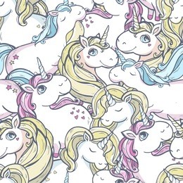 seamless vector pattern with cute magic unicorns.