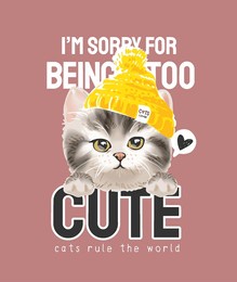 cute slogan with little kitten in yellow bean hat vector illustration