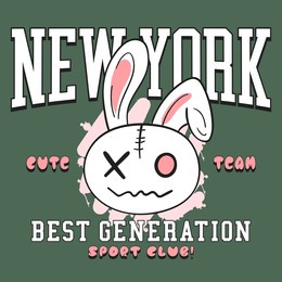 varsity typography with cute rabbit vector illustration.vector t-shirt graphic.