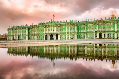 winter palace on sunset, st petersburg, russia