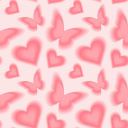 seamless pattern with y2k blurred gradient butterflies and hearts. pastel color background.