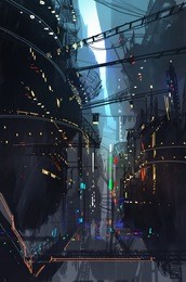 futuristic floating city,landscape digital painting,illustration