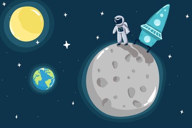 view from surface of the moon to earth.hand drawn vector illustration,