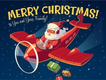 santa's plane. christmas card  poster  banner. vector illustration.