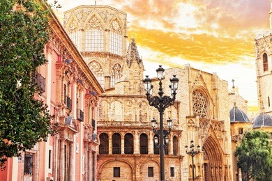 square of saint mary's and valencia  cathedral temple in old town.spain