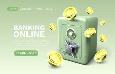 banking online safe, finance user access, web site landing page. vector illustration