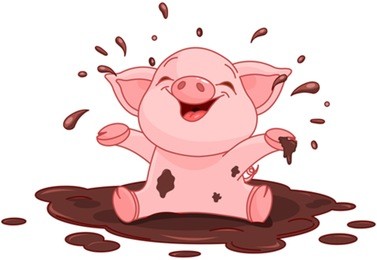 illustration of very cute piggy in a puddle