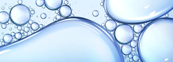 air bubbles in transparent liquid substance. vector realistic illustration of water or gel texture, oil drops, beauty care collagen serum, hyaluron skin essense smear. aqua purity. abstract background