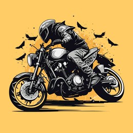 a man riding on fashion motocross motorcycle abstract circle background, best use for sticker