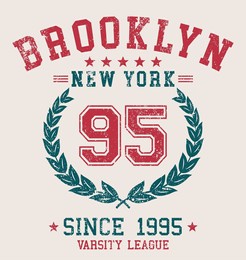 vintage typography college varsity brooklyn new york slogan print with grunge effect for graphic tee t shirt or sweatshirt - vector