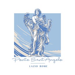 hand drawn angel statue renaissance rome italy travel destination city holiday vintage tshirt tee print for apparel merchandise