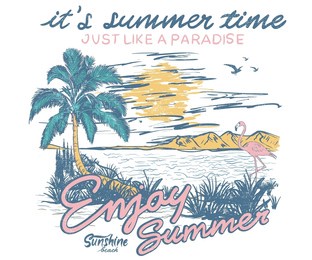 summer vintage graphic print design. beach vibes with board print design. hand sketch beach vector design. flamingo artwork.