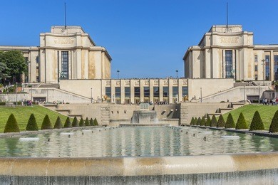 trocadero is a area of paris on the banks of seine not far from famous eiffel tower. hill of trocadero is hill of chaillot. on a hilltop in 1937 built a new palace - palais de chaillot. paris, france.