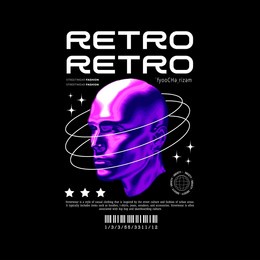 futuristic retro design with colorful cyborg head elements. print for screen printing or streetwear t-shirts.