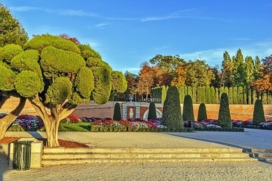 flower beds in buen retiro park, madrid, spain