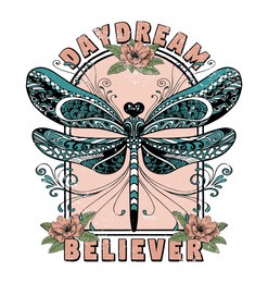 daydream - cute dragonfly - pretty floral graphic design