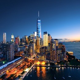new york city - beautiful colorful sunset over manhattan