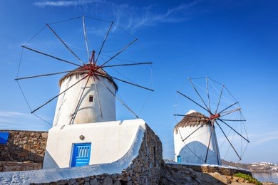 famous mykonos windmills, cyclades, greece, europe