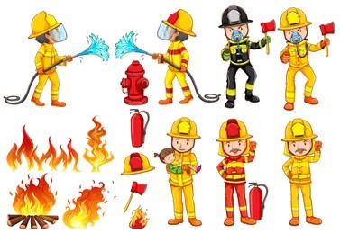 illustration of a group of firemen on a white background 