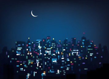 vector bokeh night city background.