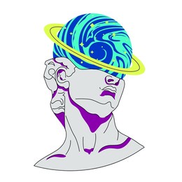 abstract greek asid ancient sculpture david. vector illustrations of modern statues. punk culture inspired. sculpture illustration with neon head david in techno style. urban street style vaporwave