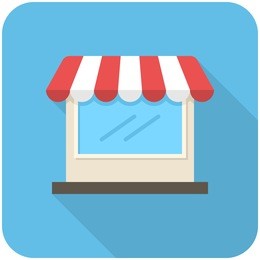 store icon (flat design with long shadows)